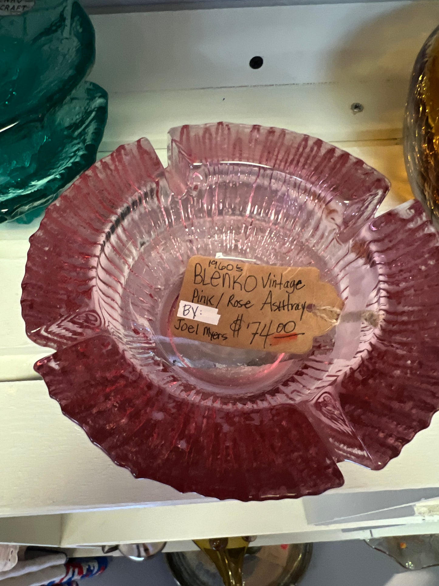 1960's Blenko Pink / Rose Ashtray by Joel Myers