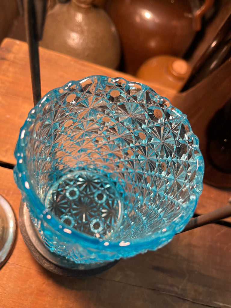 Antique Victorian Blue Daisy and Button Pattern Pickle Castor
