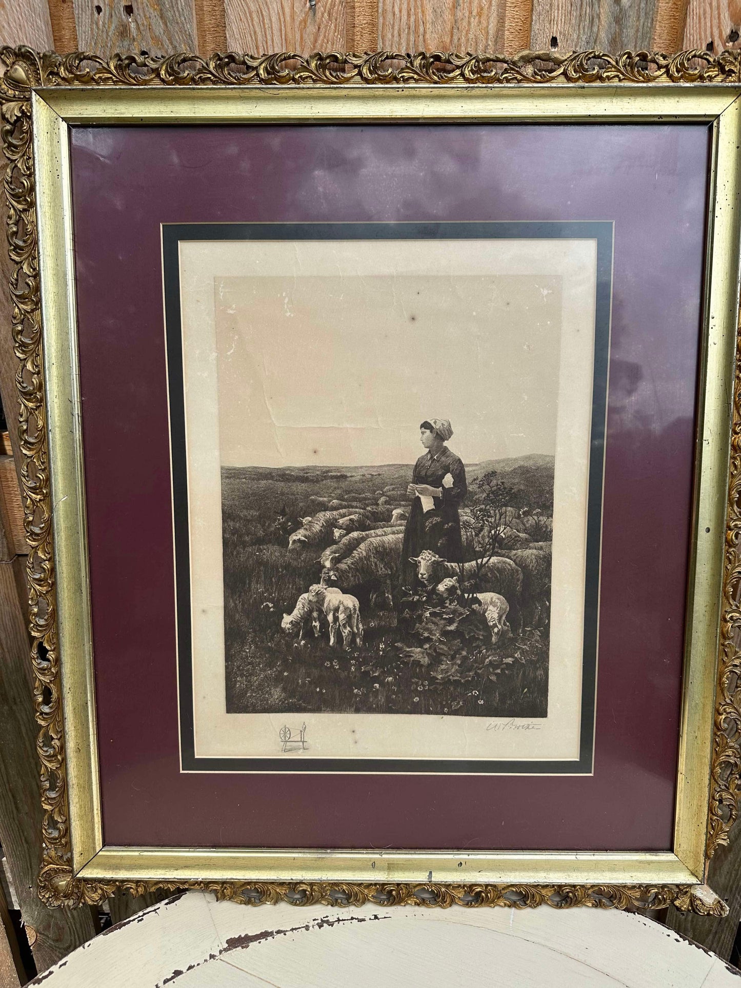 William Wellstood Lithograph on Silk Print “Shepherdess”
