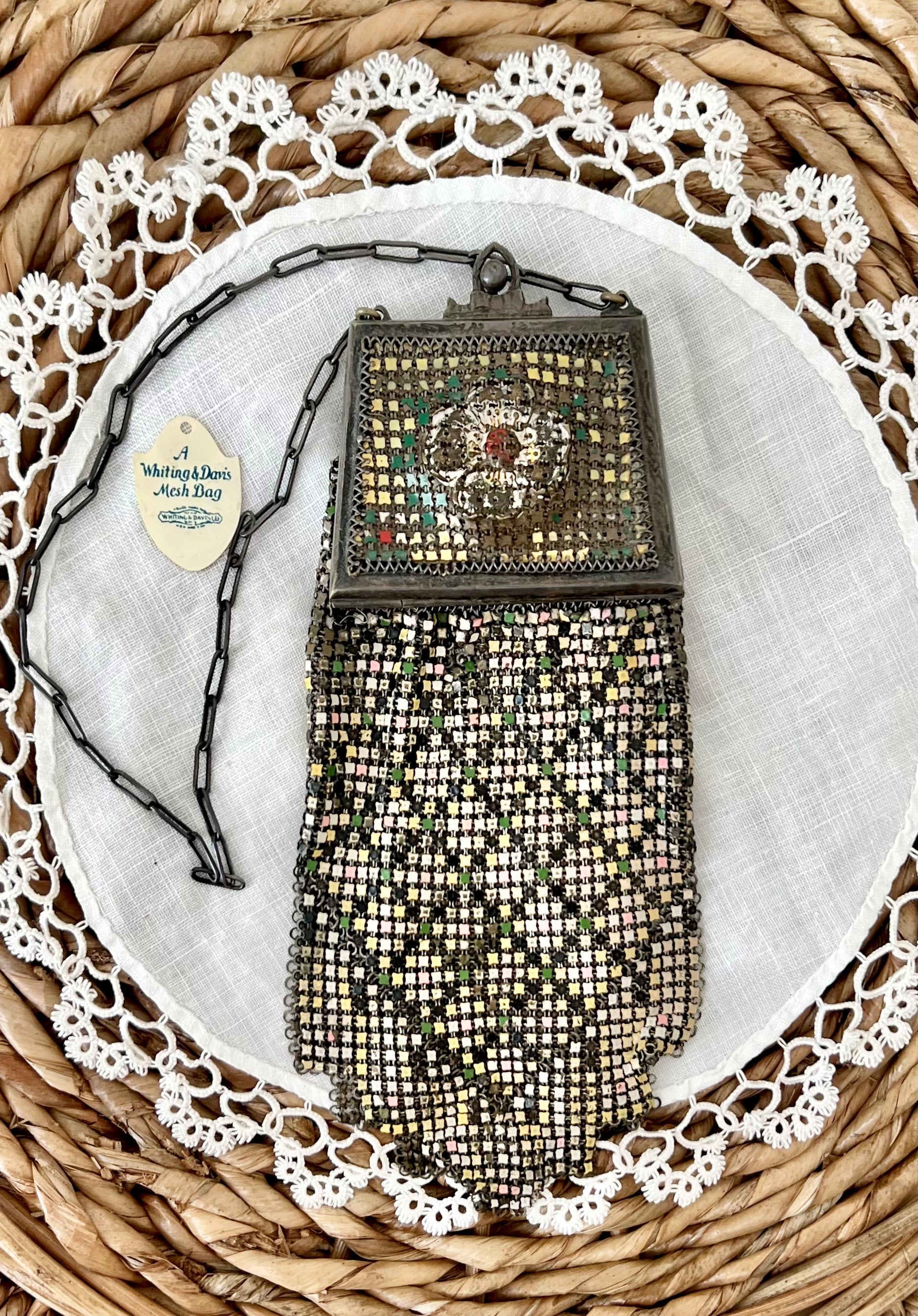 1920's Whiting Davis Mesh Bag Compact Vanity Purse