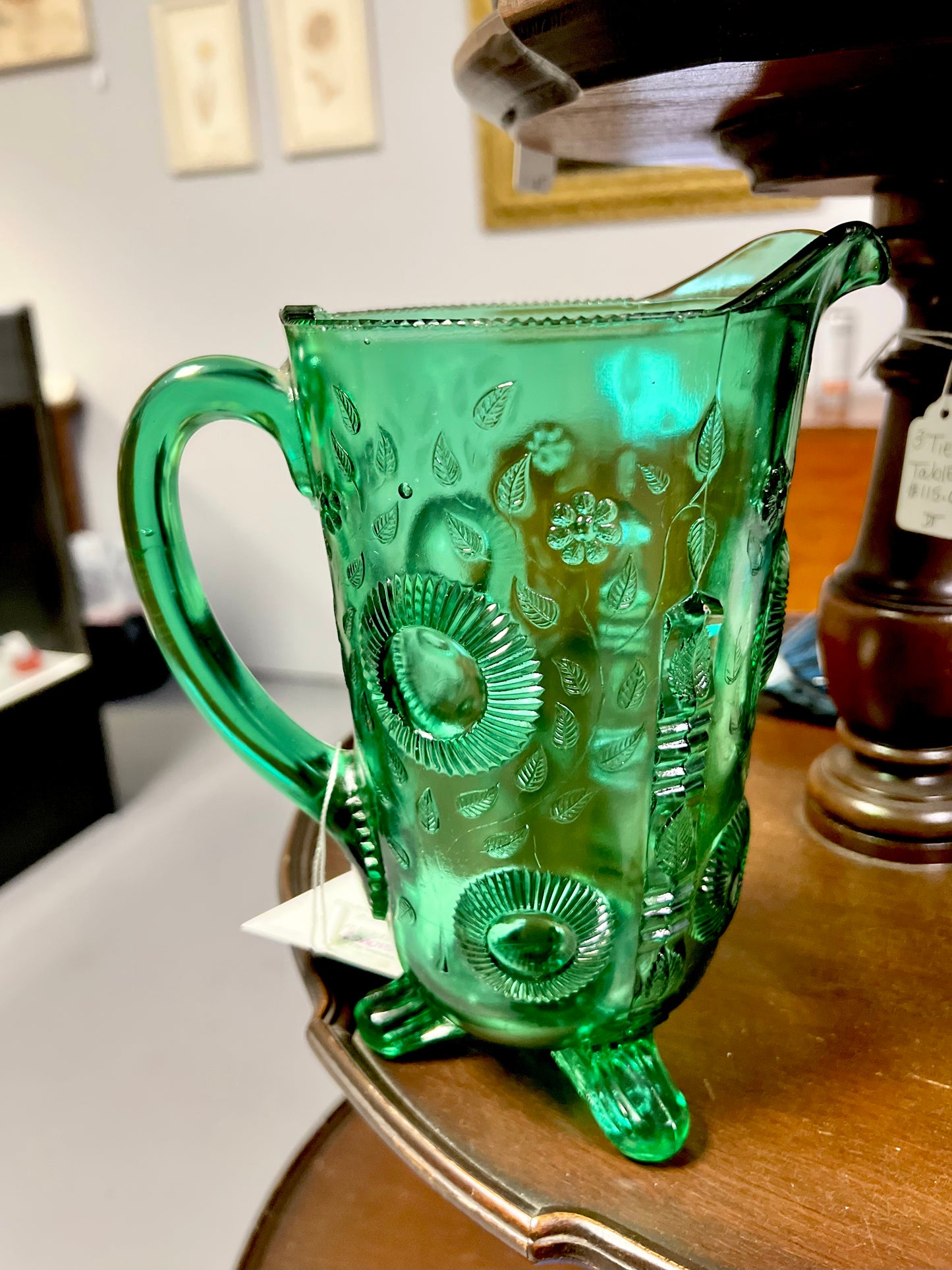 Vintage Greentown, EAPG | Emerald Ruffled Eye Pitcher