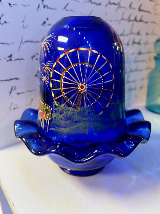 Fenton American Gallery Cobalt Blue Fairy Lamp with a Ferris Wheel