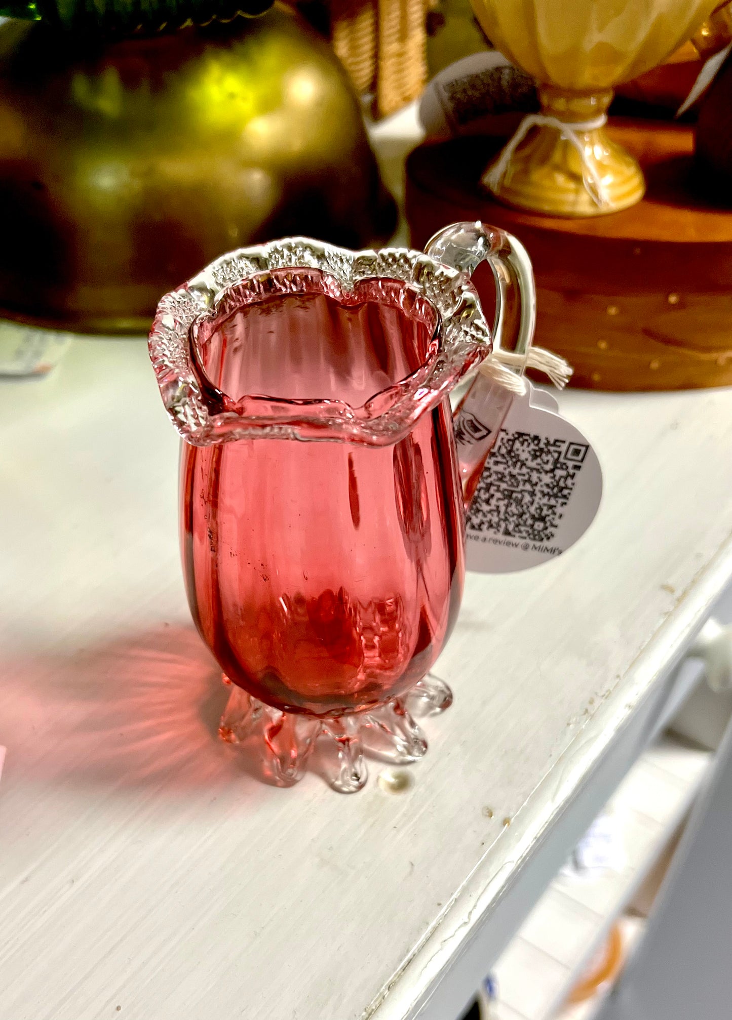 Handblown Cranberry Glass Pitcher / Creamer