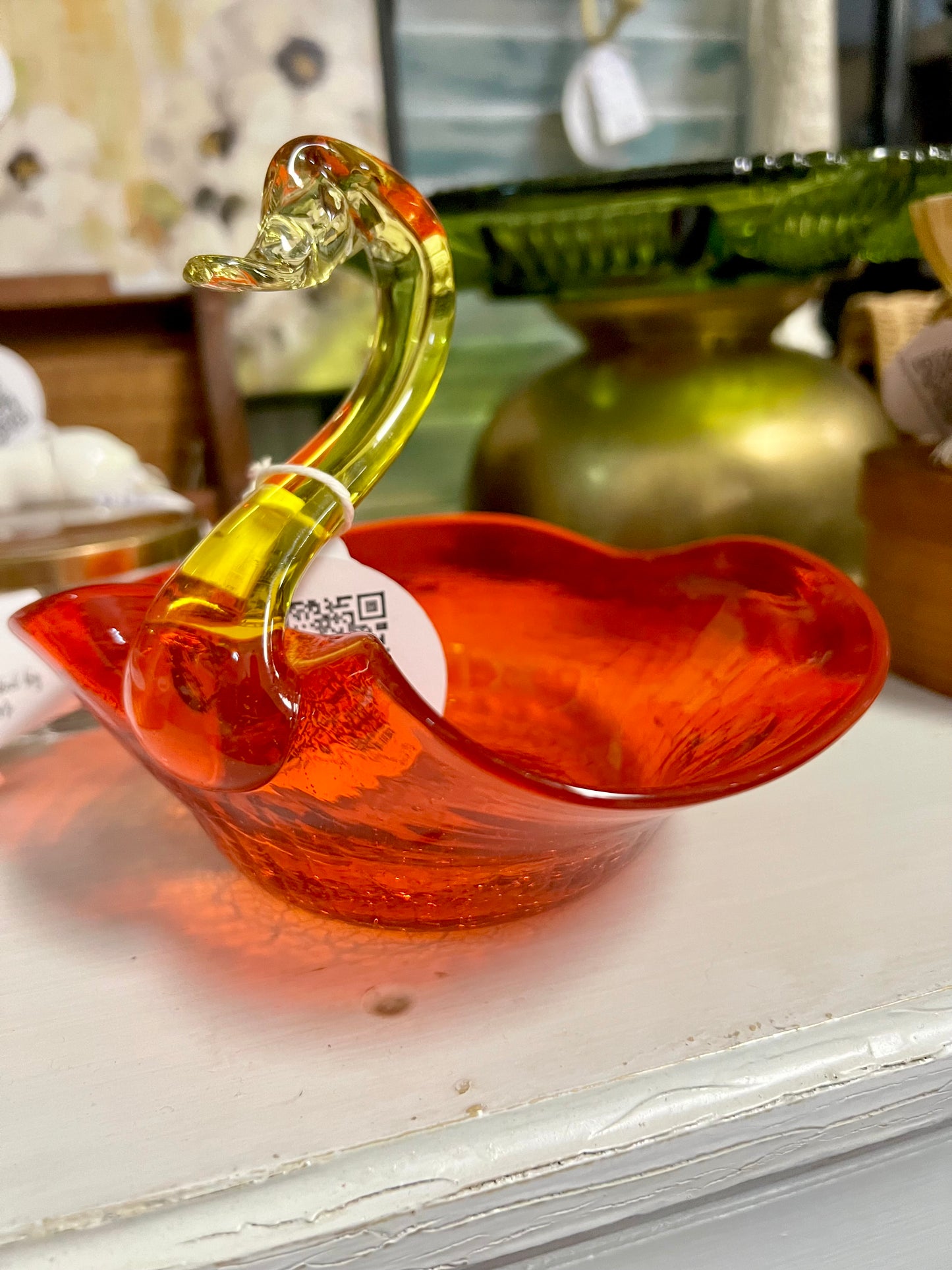 Amberina Art Glass Swan Bowl