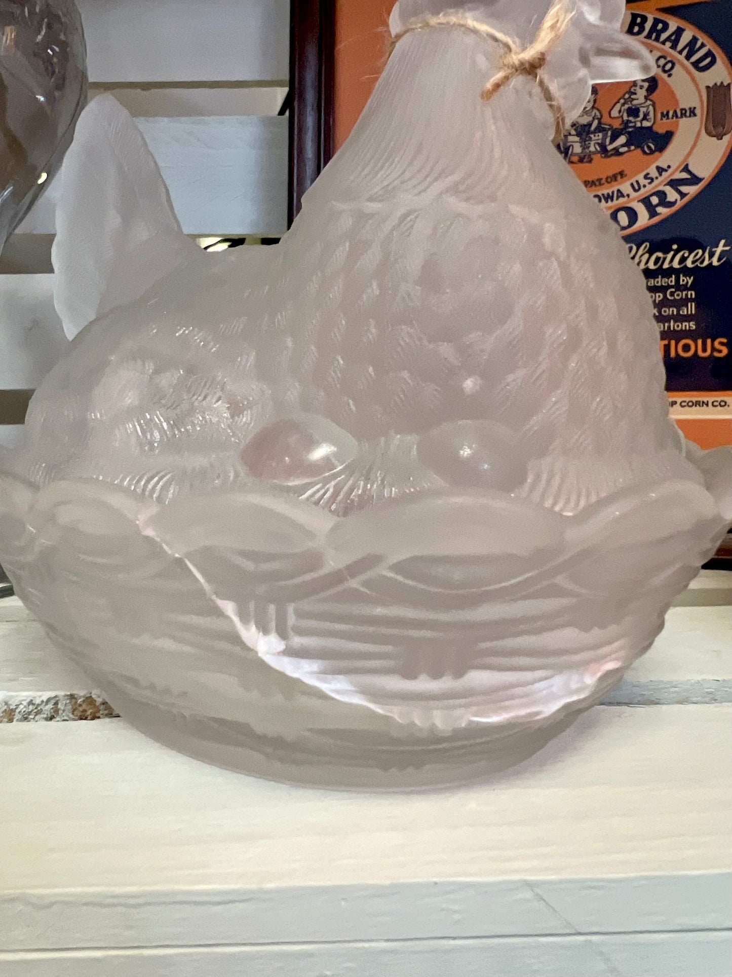 Vintage Clear Frosted Glass Hen on Nest | Split Tail Style