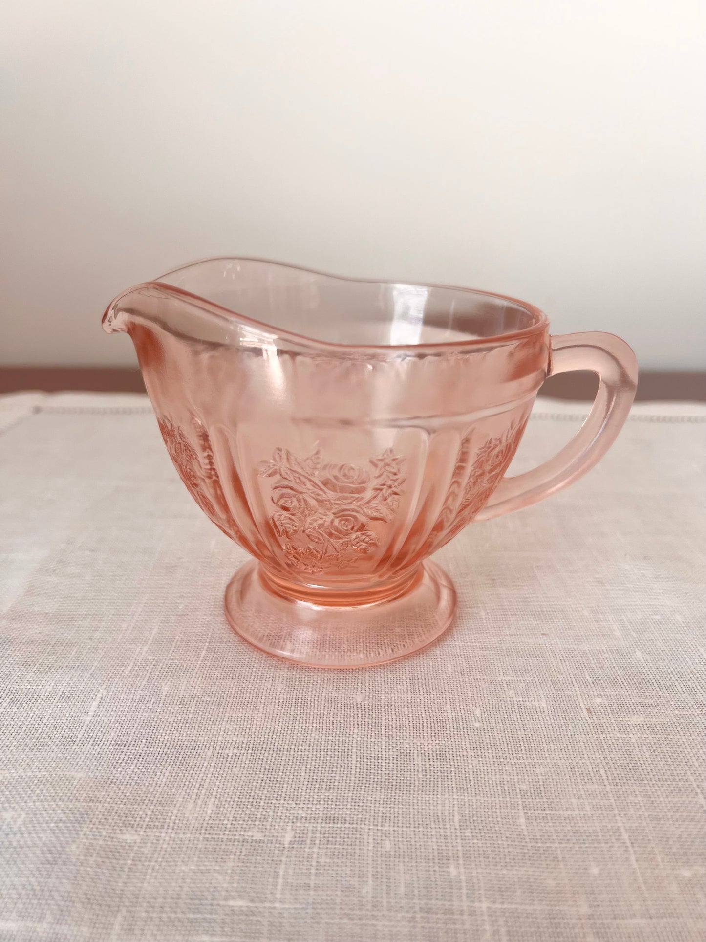 Federal Glass Co. Sharon Cabbage Rose Pink Footed Creamer