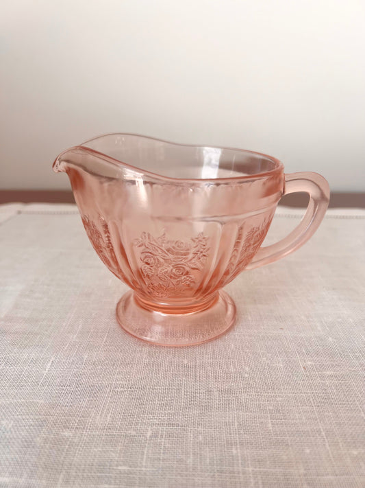 Federal Glass Co. Sharon Cabbage Rose Pink Footed Creamer