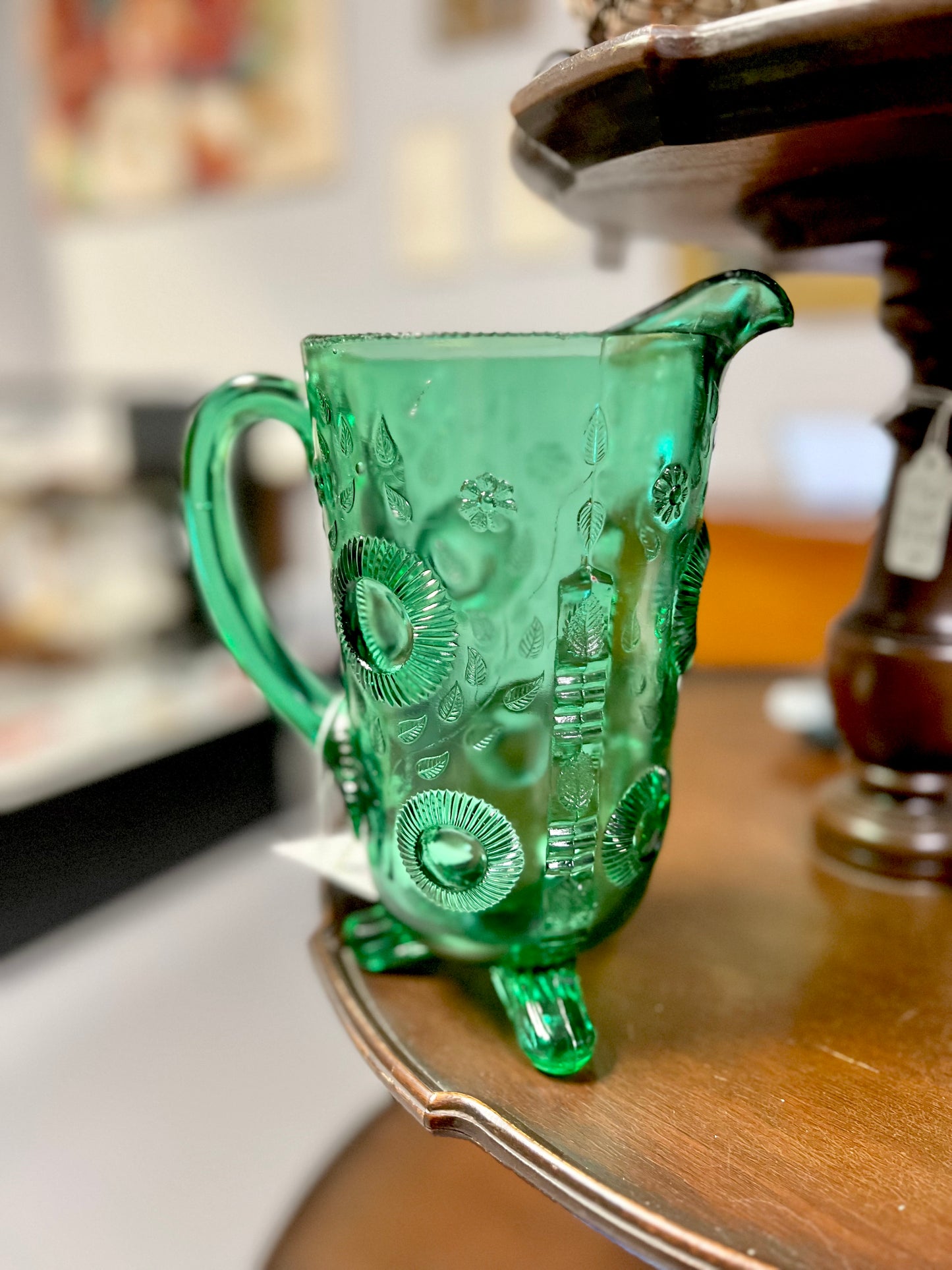 Vintage Greentown, EAPG | Emerald Ruffled Eye Pitcher