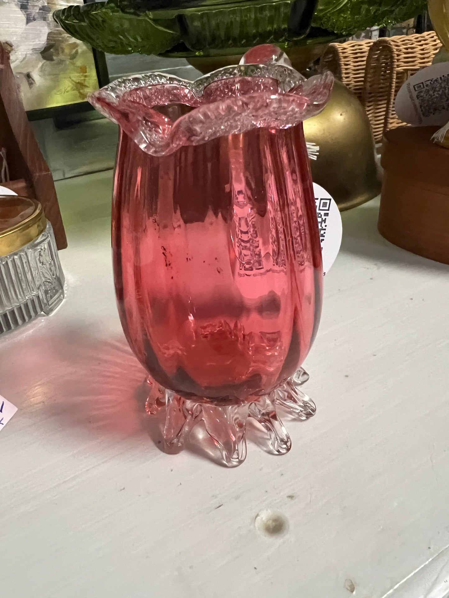 Handblown Cranberry Glass Pitcher / Creamer