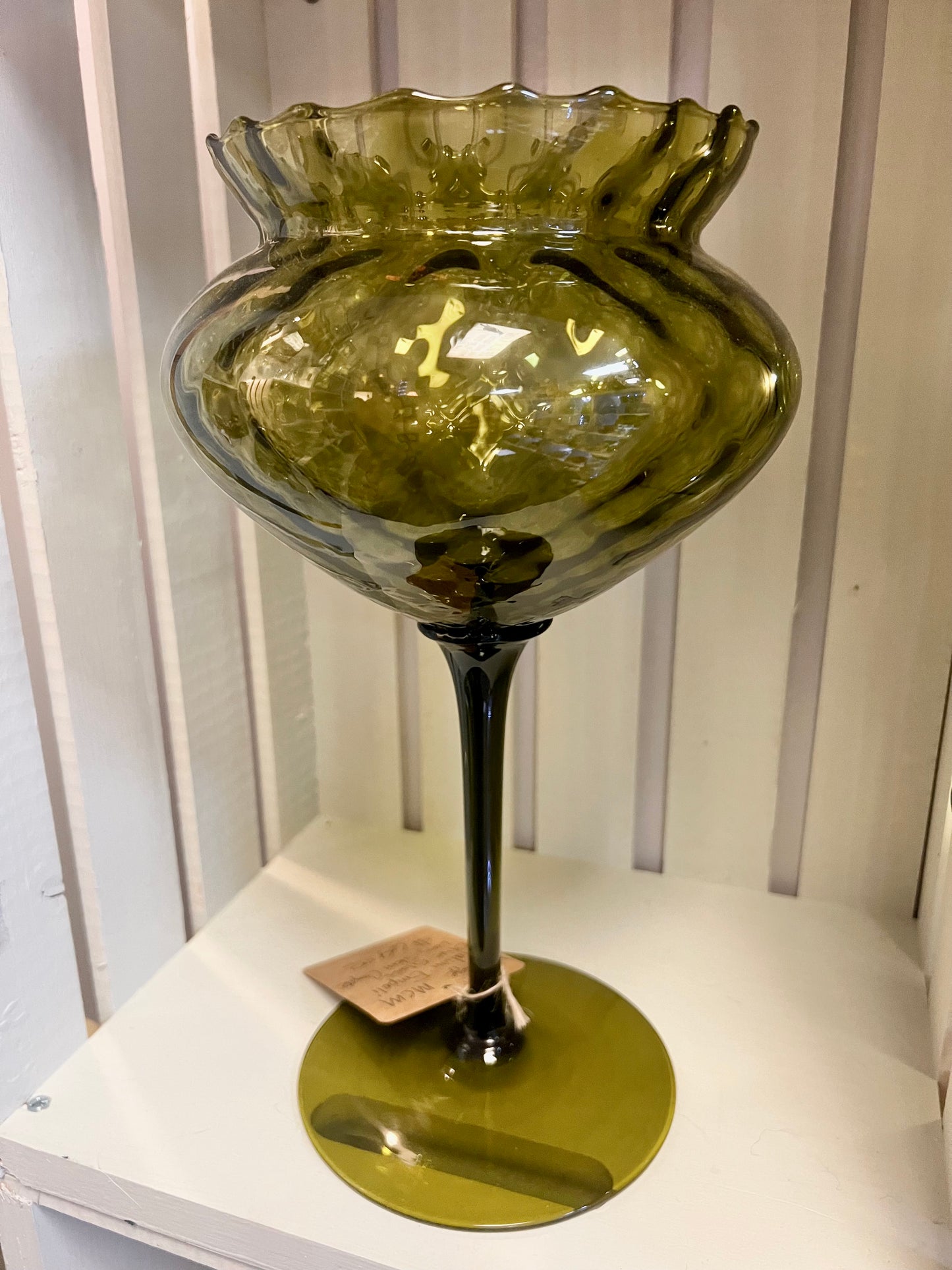 Vintage MCM Italian Empoli Olive Green Long Stem Compote