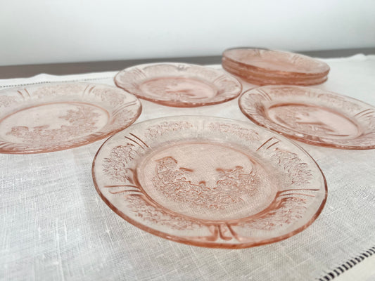 Federal Glass Co. Sharon Cabbage Rose Pink Bread / Dessert Plates