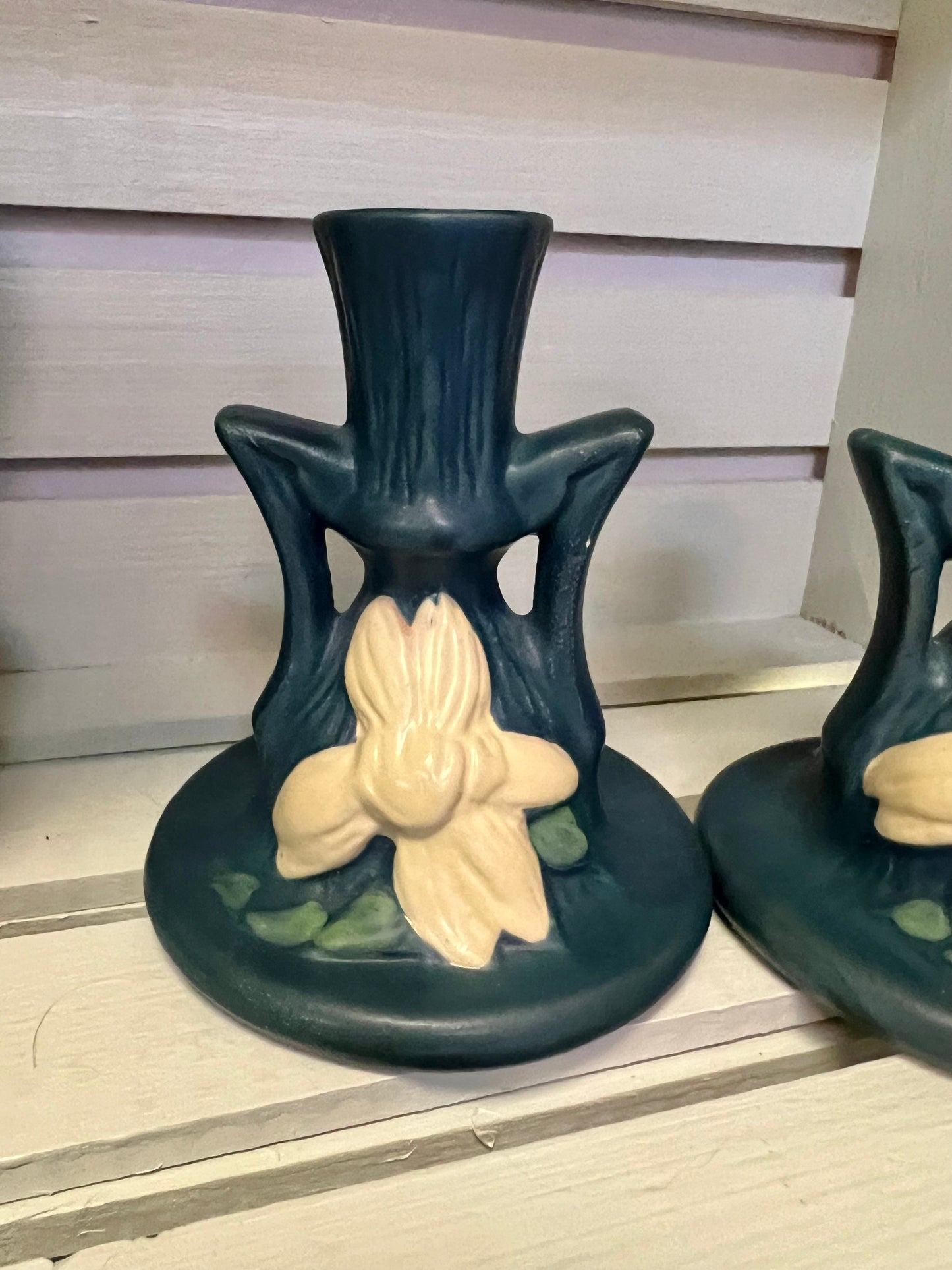 Roseville Clematis Candlesticks | Periwinkle Blue