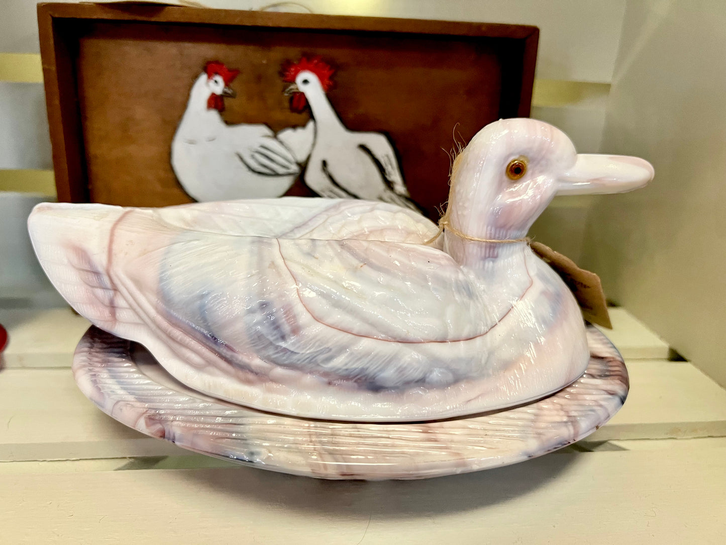 1930's Tiffin Glass Co. Amethyst Slag Glass Duck on a Nest