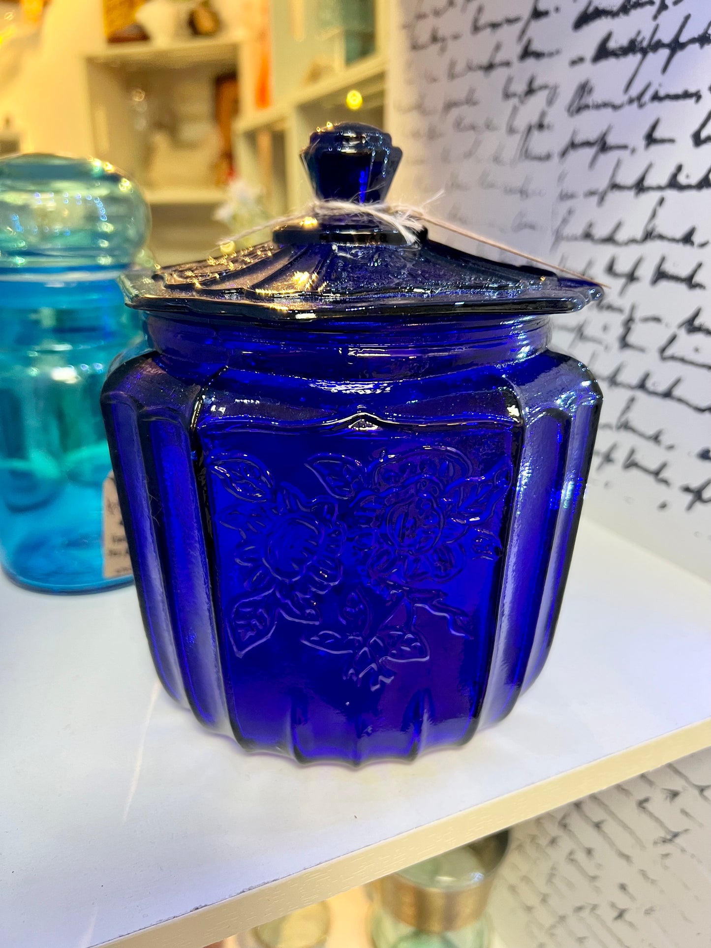 Carnival Glass Mayfair Vintage Cobalt Biscuit Jar with Lid