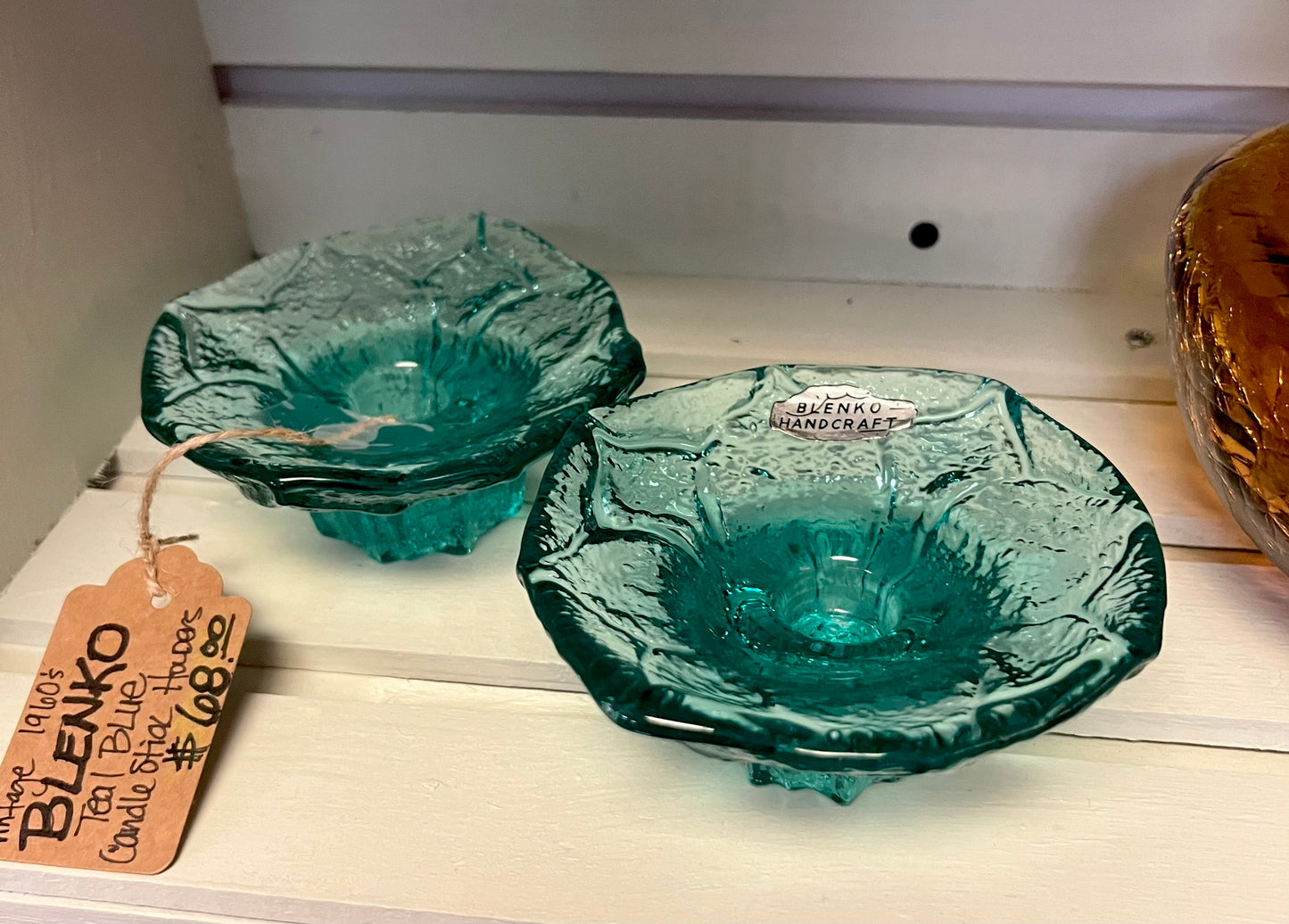 1960s Blenko Teal Blue Candle Stick Holders