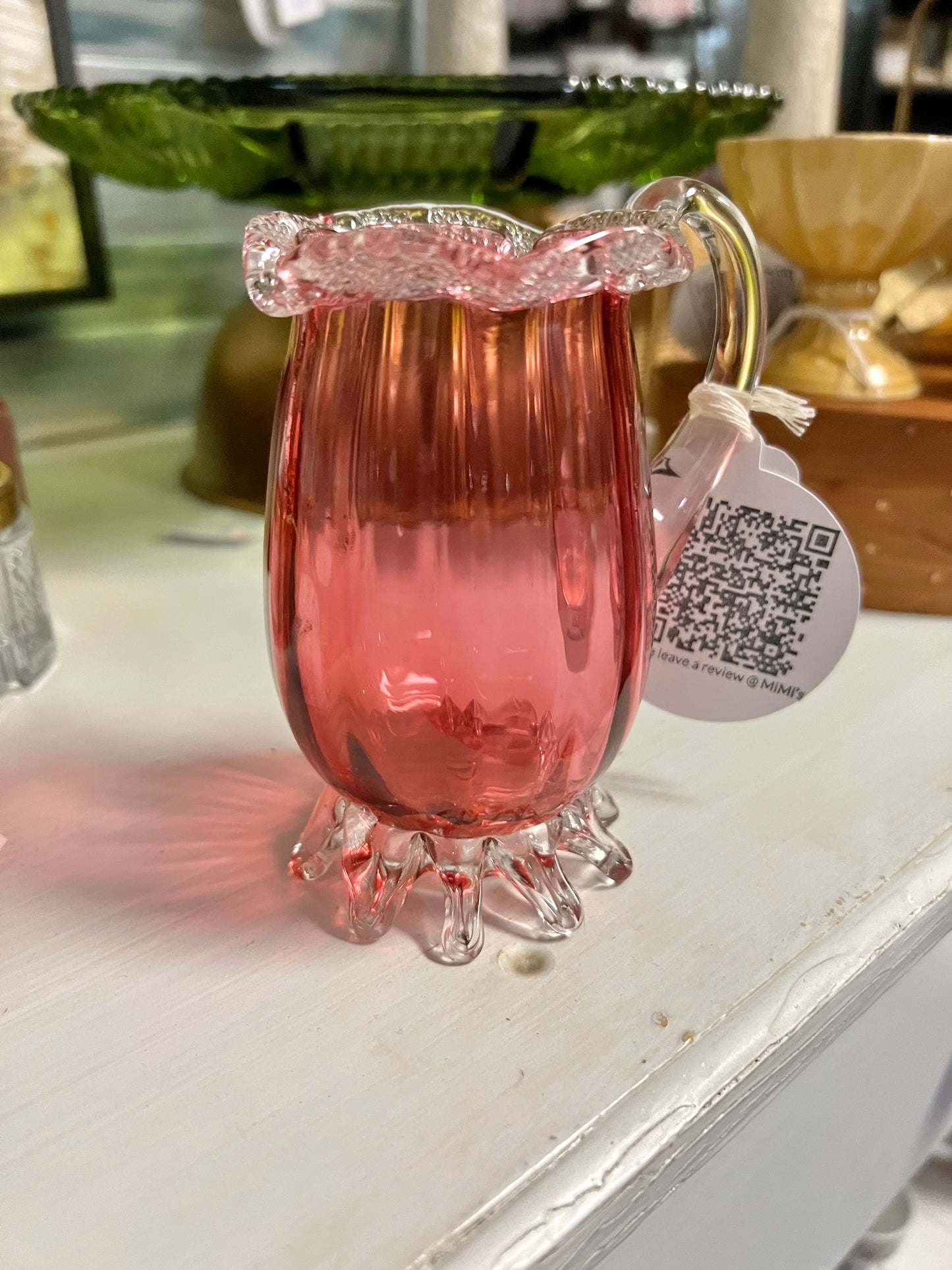 Handblown Cranberry Glass Pitcher / Creamer