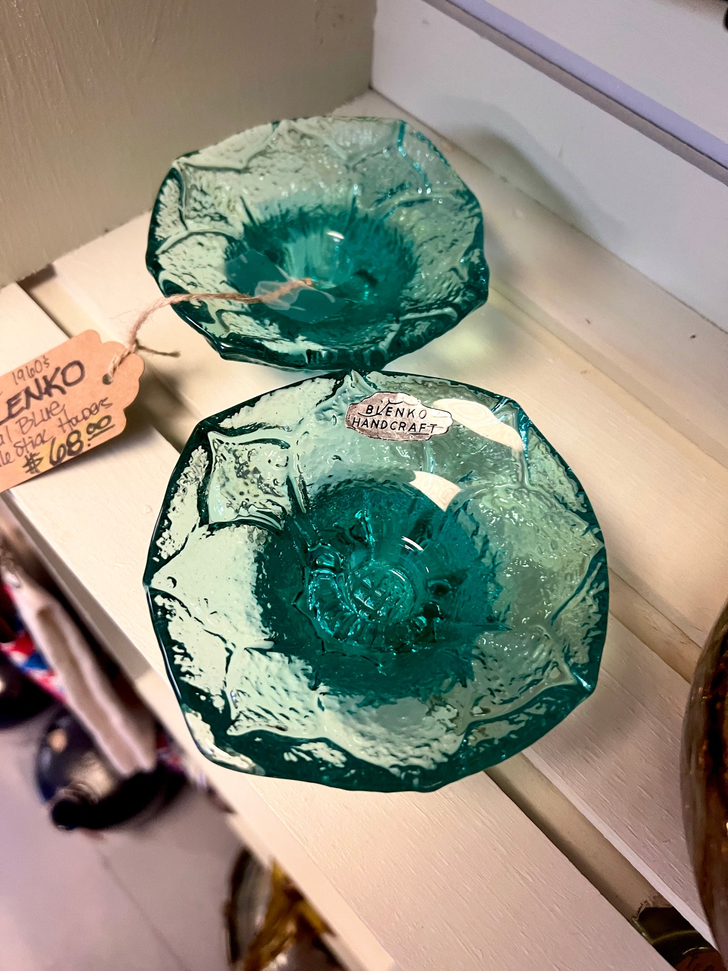 1960s Blenko Teal Blue Candle Stick Holders