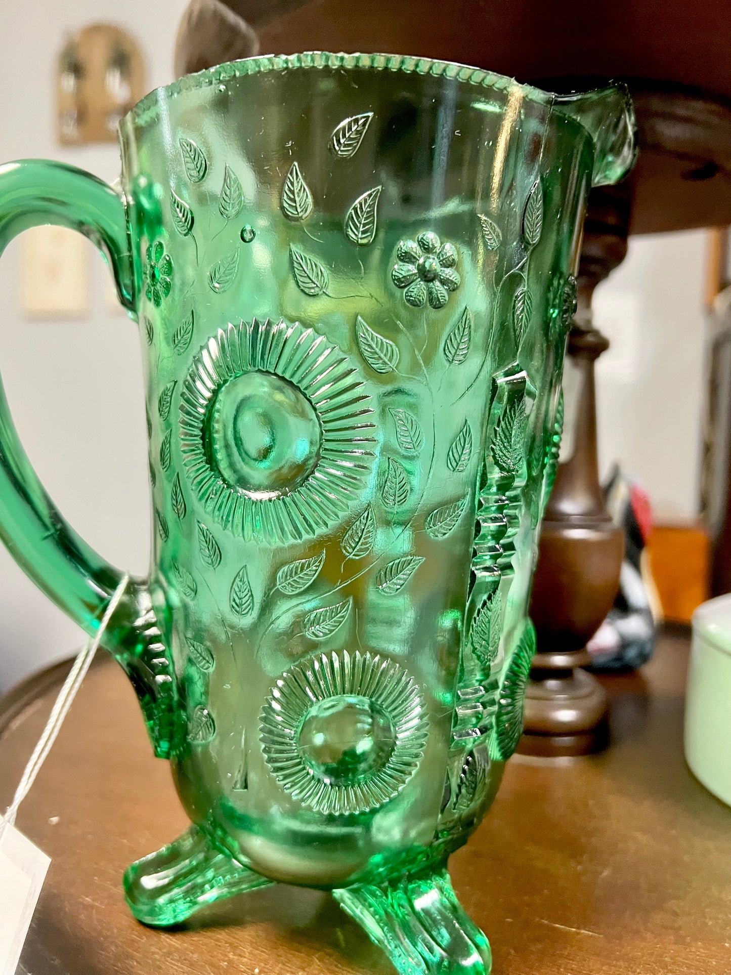 Vintage Greentown, EAPG | Emerald Ruffled Eye Pitcher