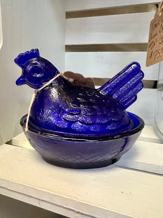 Vintage Indiana Glass Co. Cobalt Hen on Nest