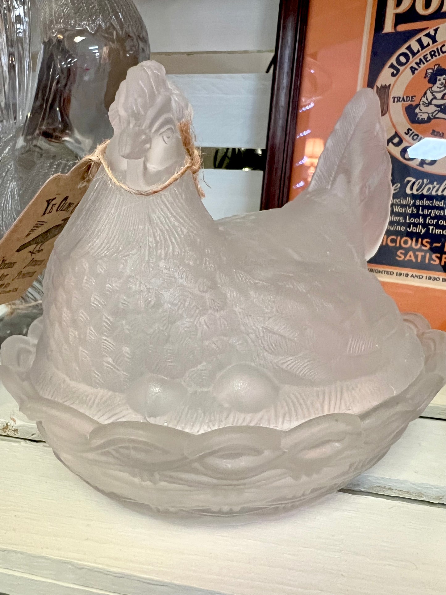 Vintage Clear Frosted Glass Hen on Nest | Split Tail Style