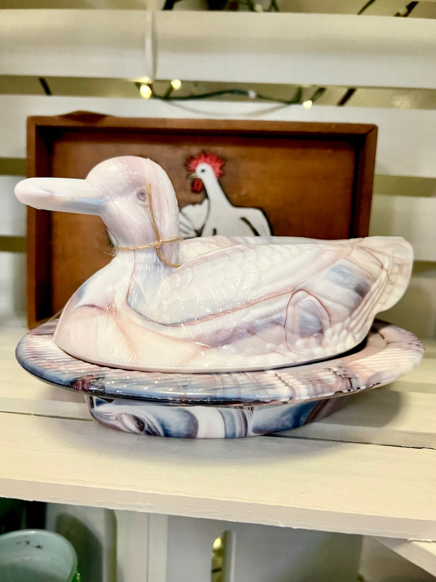 1930's Tiffin Glass Co. Amethyst Slag Glass Duck on a Nest