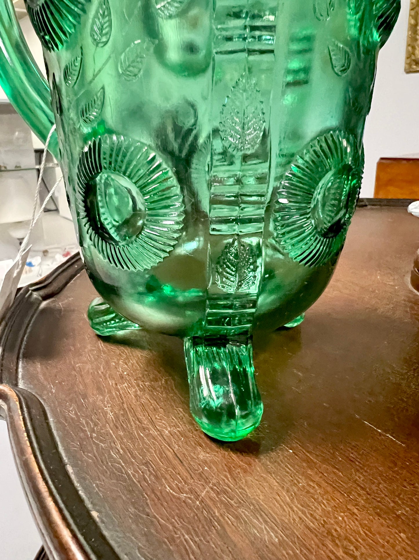 Vintage Greentown, EAPG | Emerald Ruffled Eye Pitcher