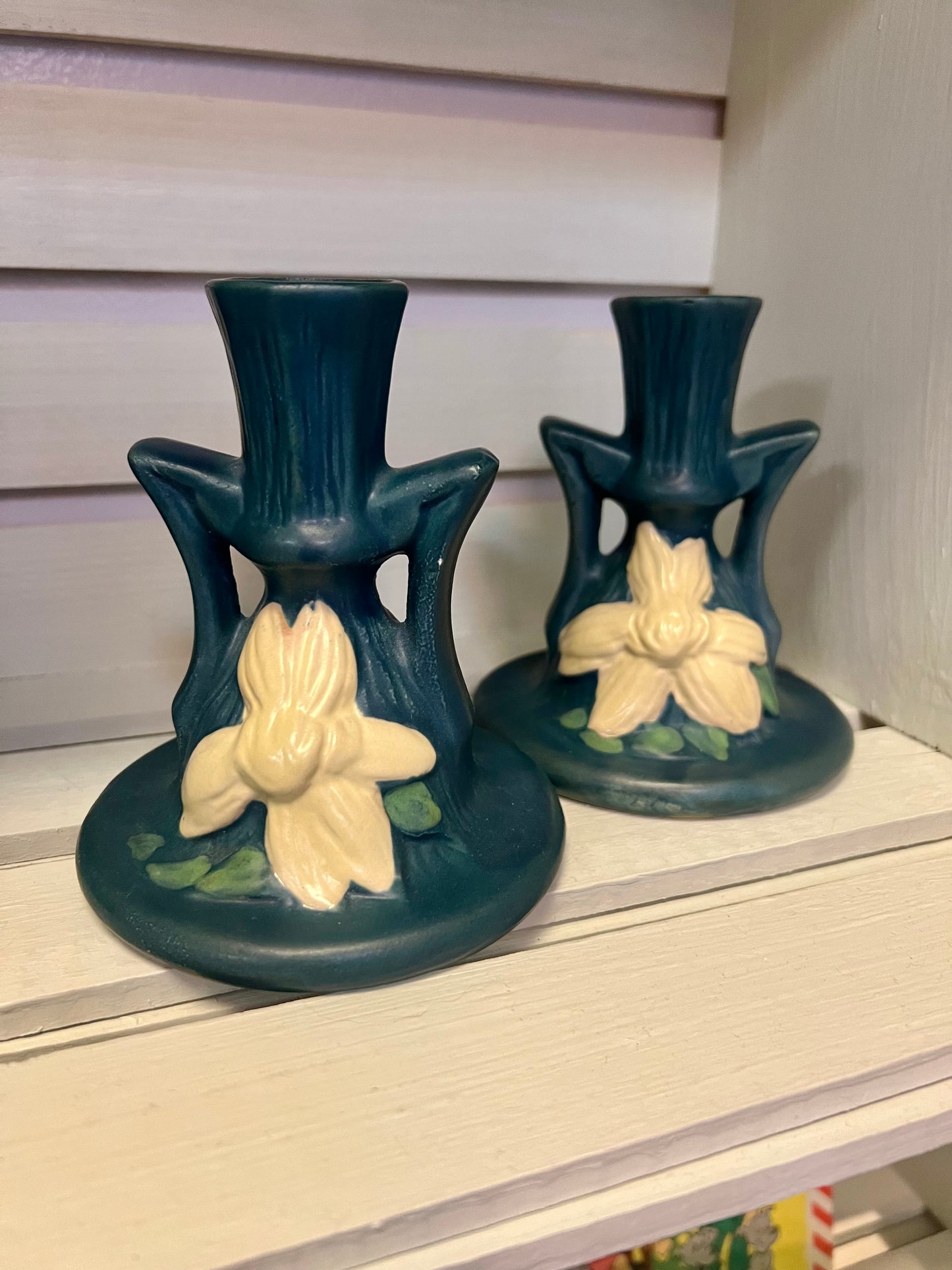 Roseville Clematis Candlesticks | Periwinkle Blue