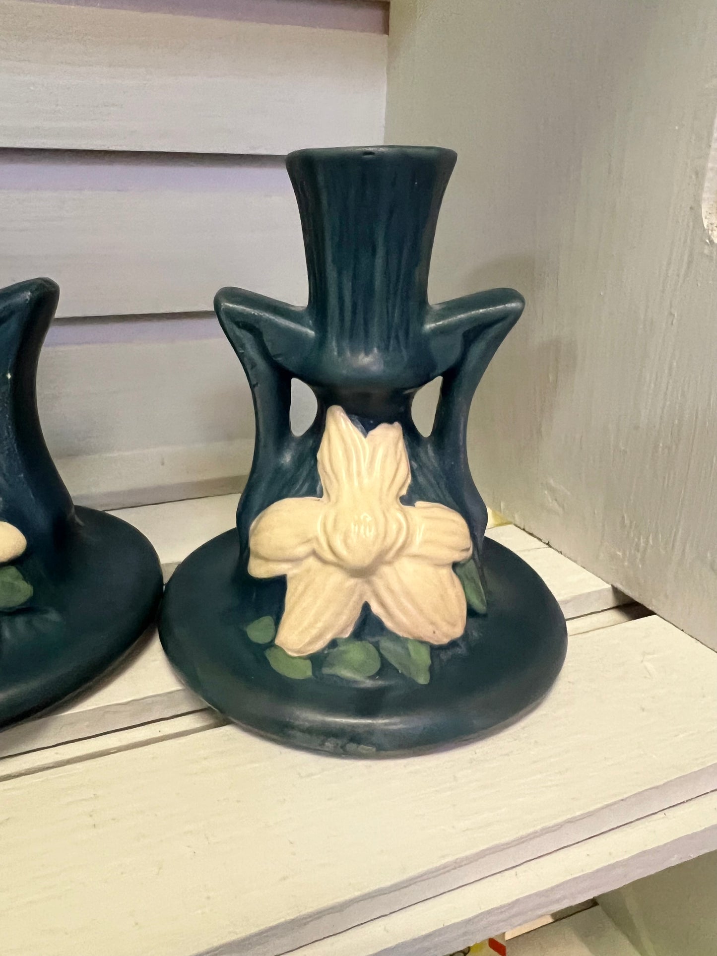 Roseville Clematis Candlesticks | Periwinkle Blue