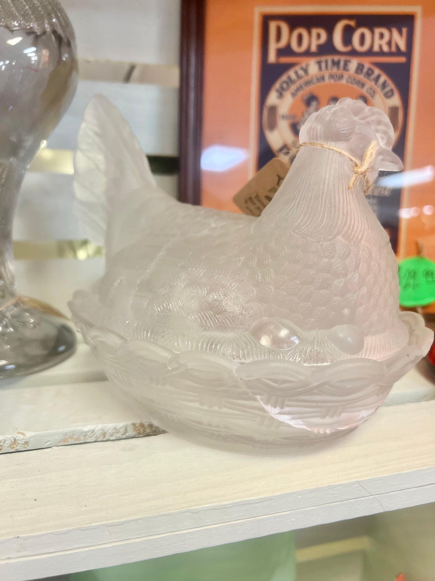 Vintage Clear Frosted Glass Hen on Nest | Split Tail Style