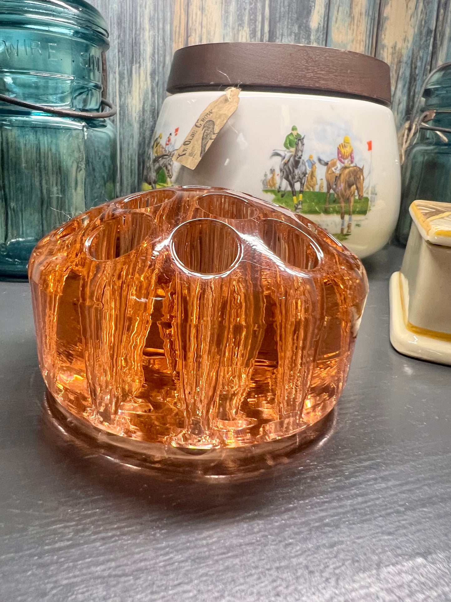 Vintage Peach Depression Glass Flower Frog