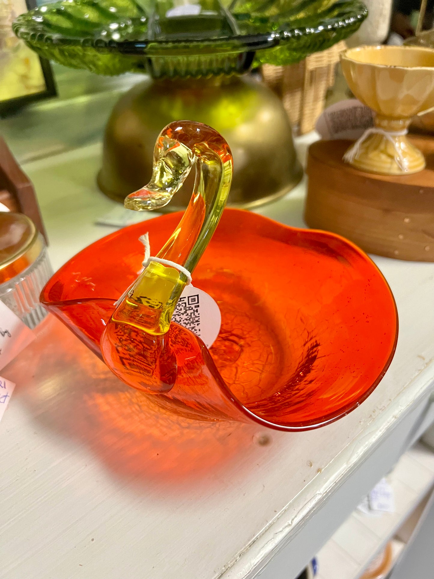 Amberina Art Glass Swan Bowl