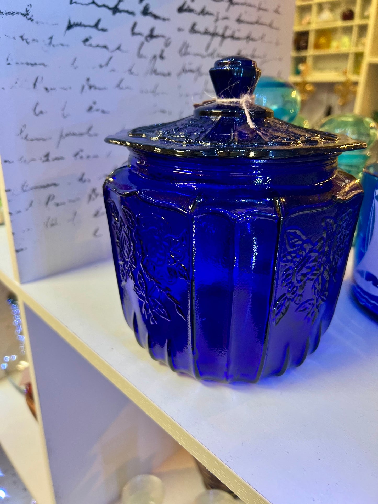 Carnival Glass Mayfair Vintage Cobalt Biscuit Jar with Lid