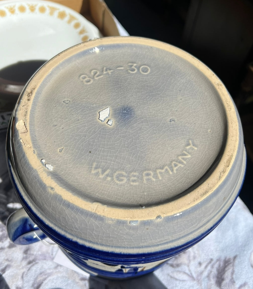 Vintage W. Germany Blue Stoneware Salt Glazed Bev./Wine Bucket & Mug Set