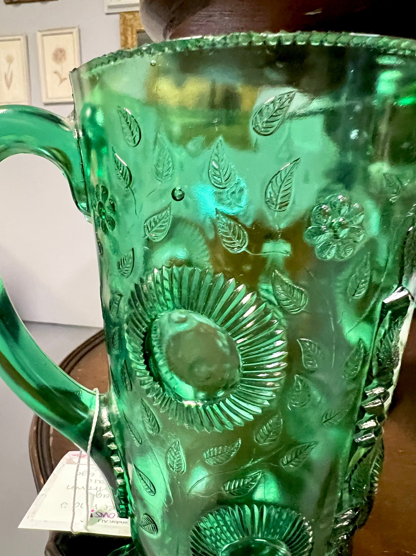 Vintage Greentown, EAPG | Emerald Ruffled Eye Pitcher