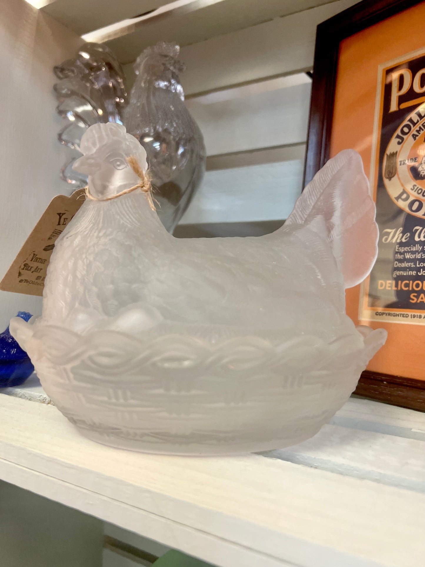 Vintage Clear Frosted Glass Hen on Nest | Split Tail Style