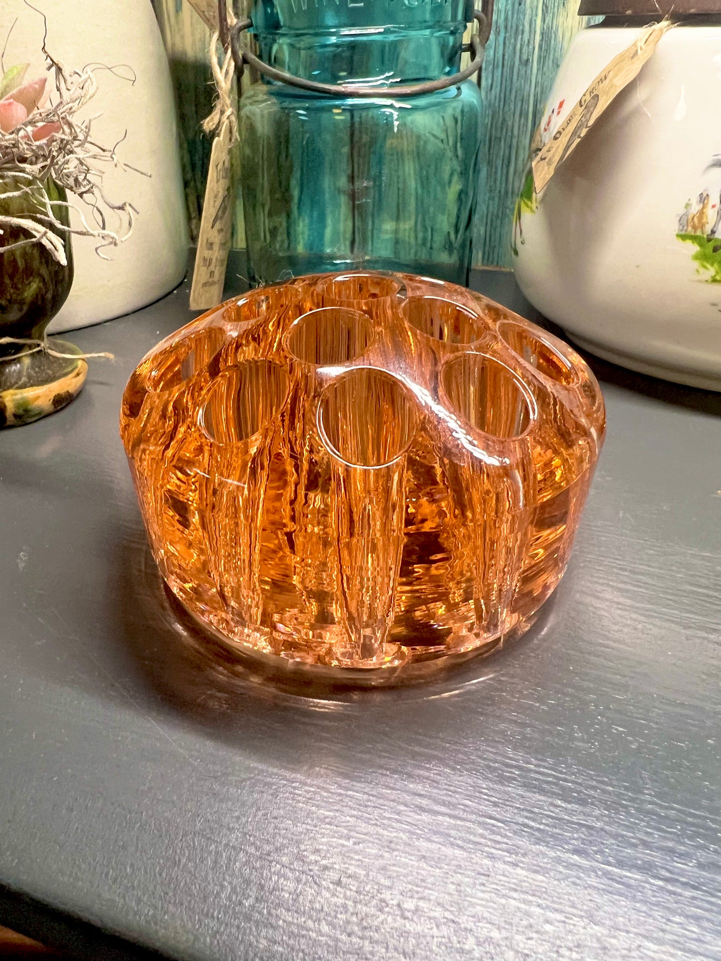 Vintage Peach Depression Glass Flower Frog