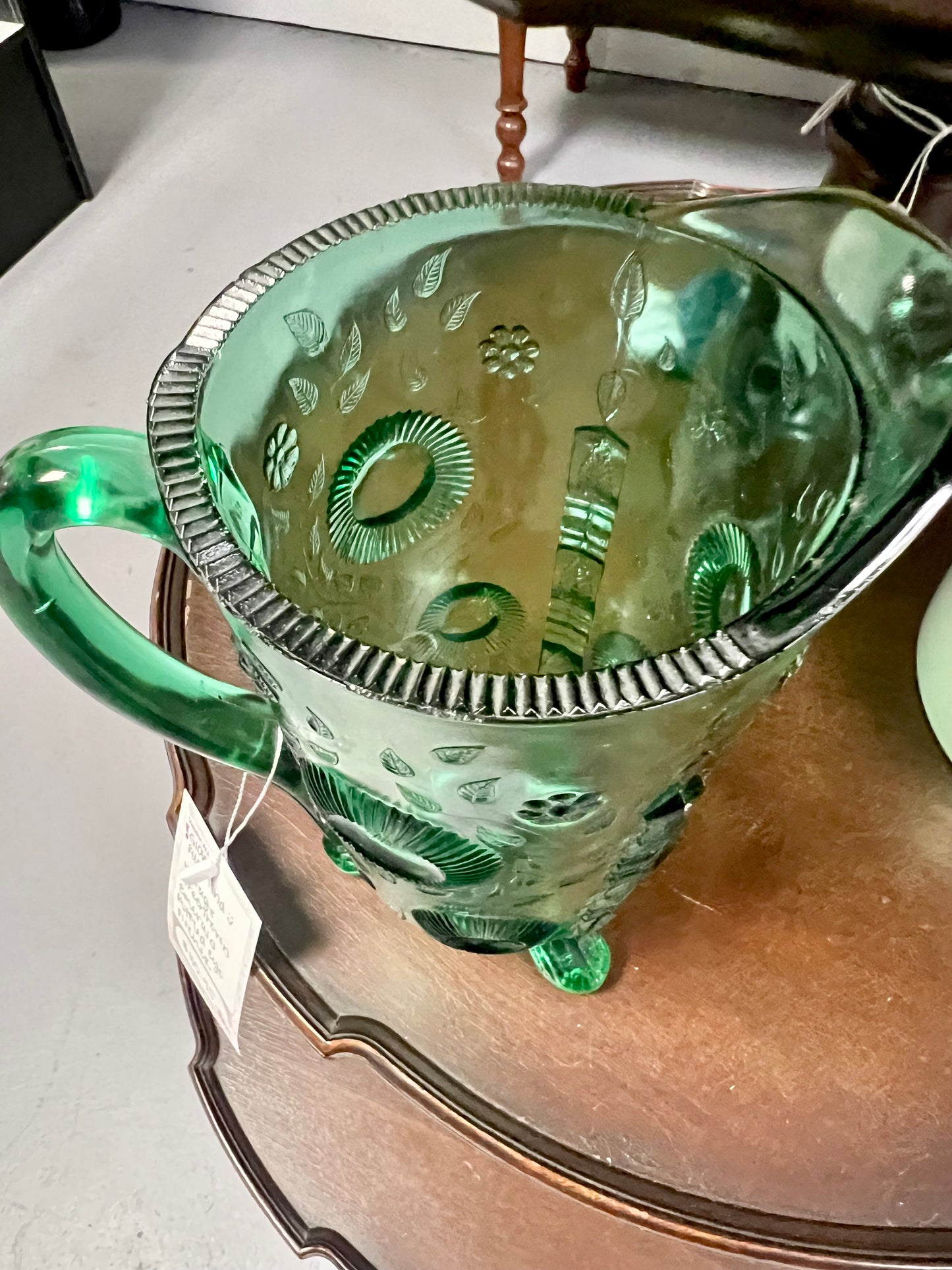 Vintage Greentown, EAPG | Emerald Ruffled Eye Pitcher