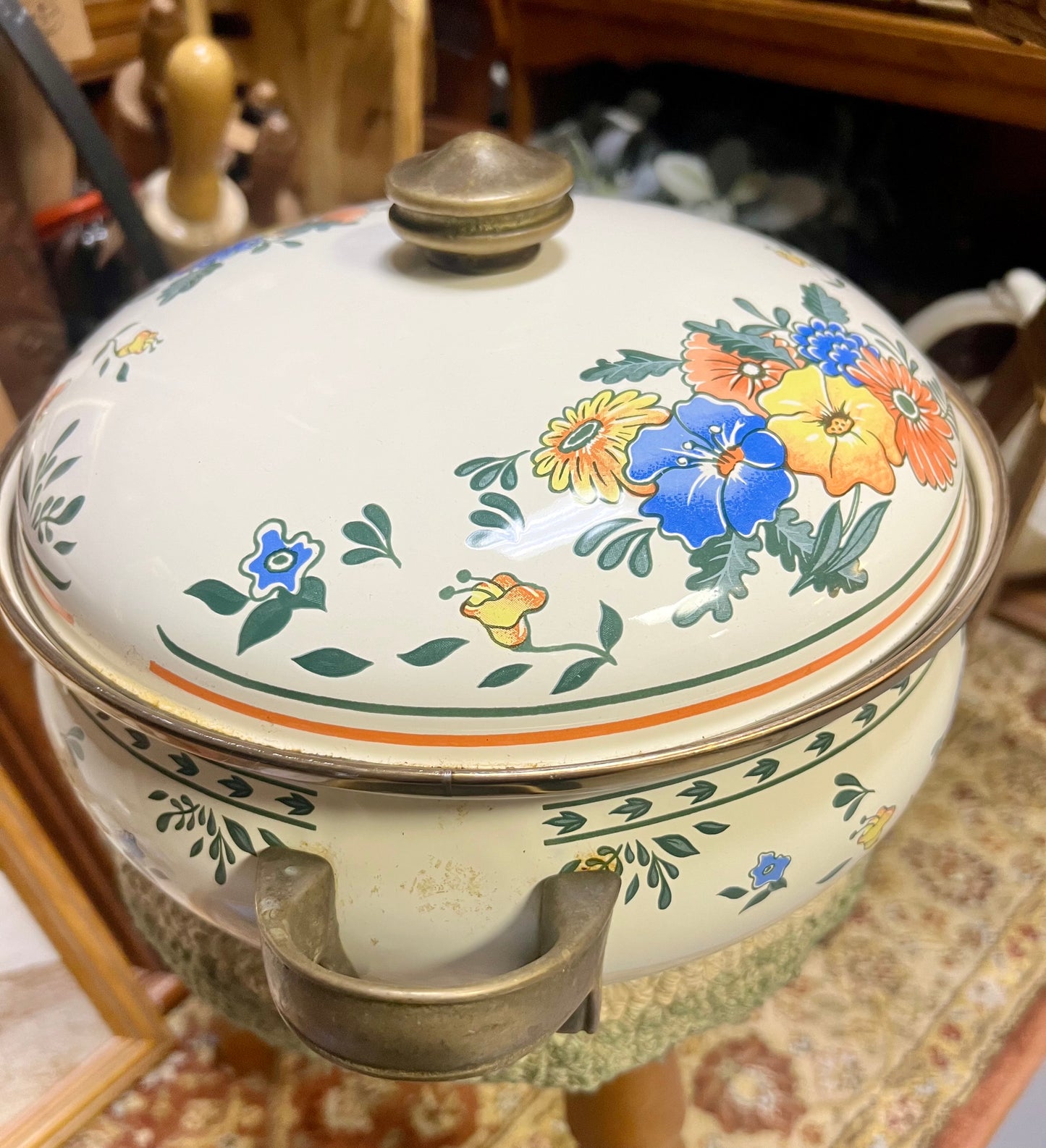 M Kamenstein Enamel Brass Lidded Pot