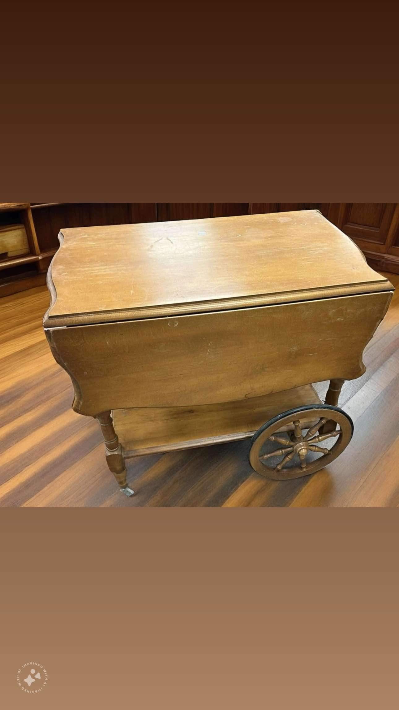 Vintage Wooden Drop Leaf Tea Cart