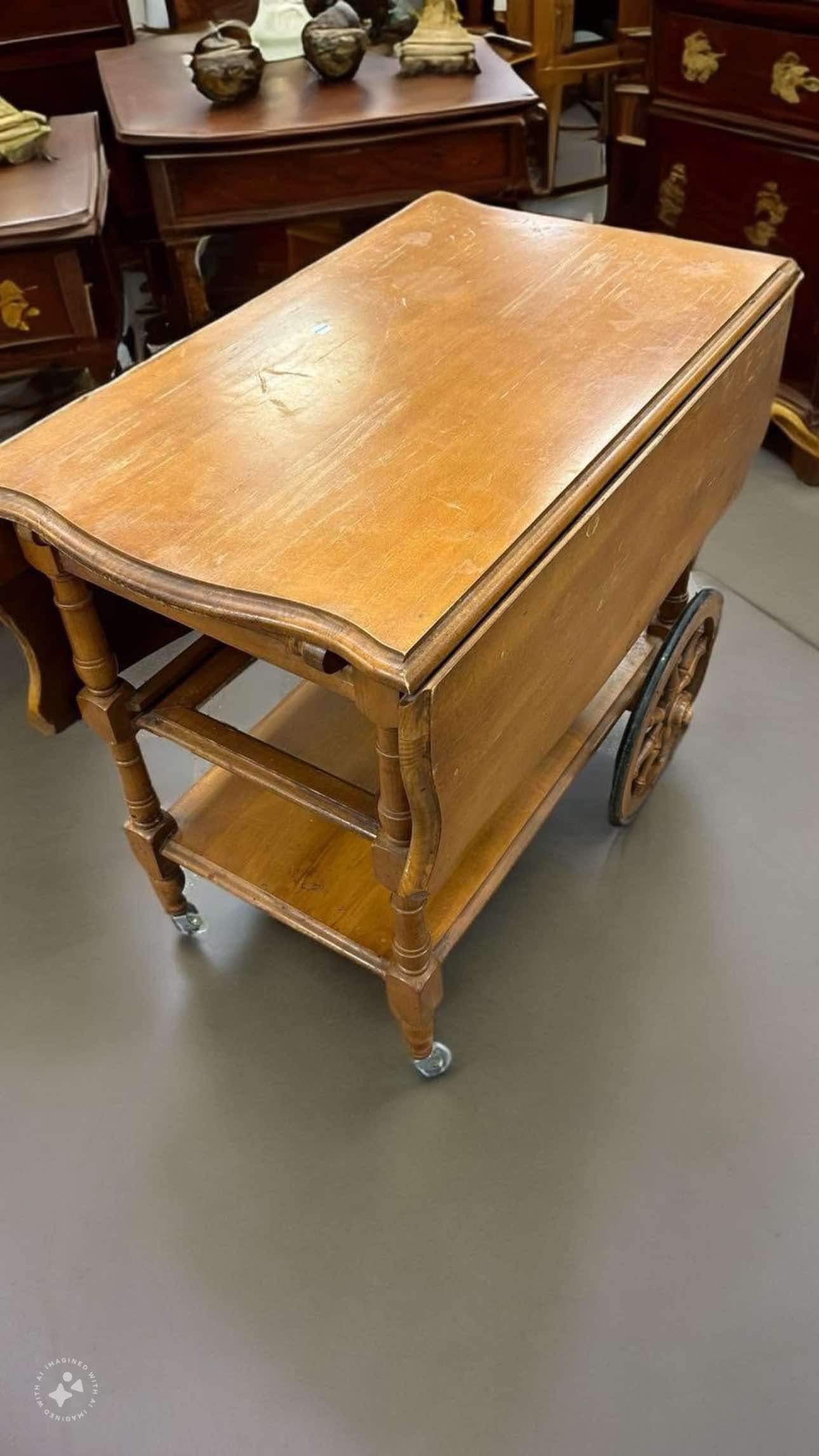 Vintage Wooden Drop Leaf Tea Cart