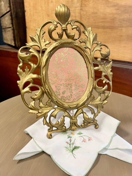 Vintage Ornate Oval Gold-Tone Metal Table Photo Frame