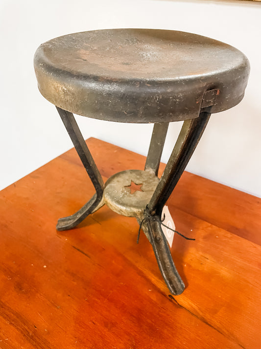 Antique Cast Iron Milking Stool with Star Accent - Rustic Charm Meets Stellar Style