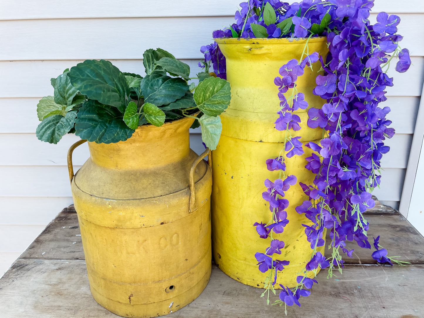 Pair of Vintage Yellow Milking Cans - A Sunny Dose of Farmhouse Charm! ☀️