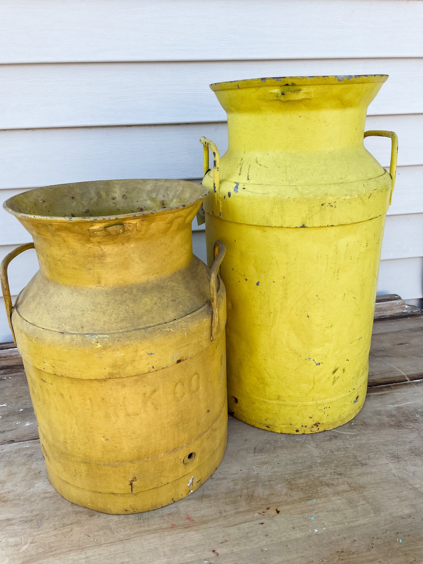 Pair of Vintage Yellow Milking Cans - A Sunny Dose of Farmhouse Charm! ☀️