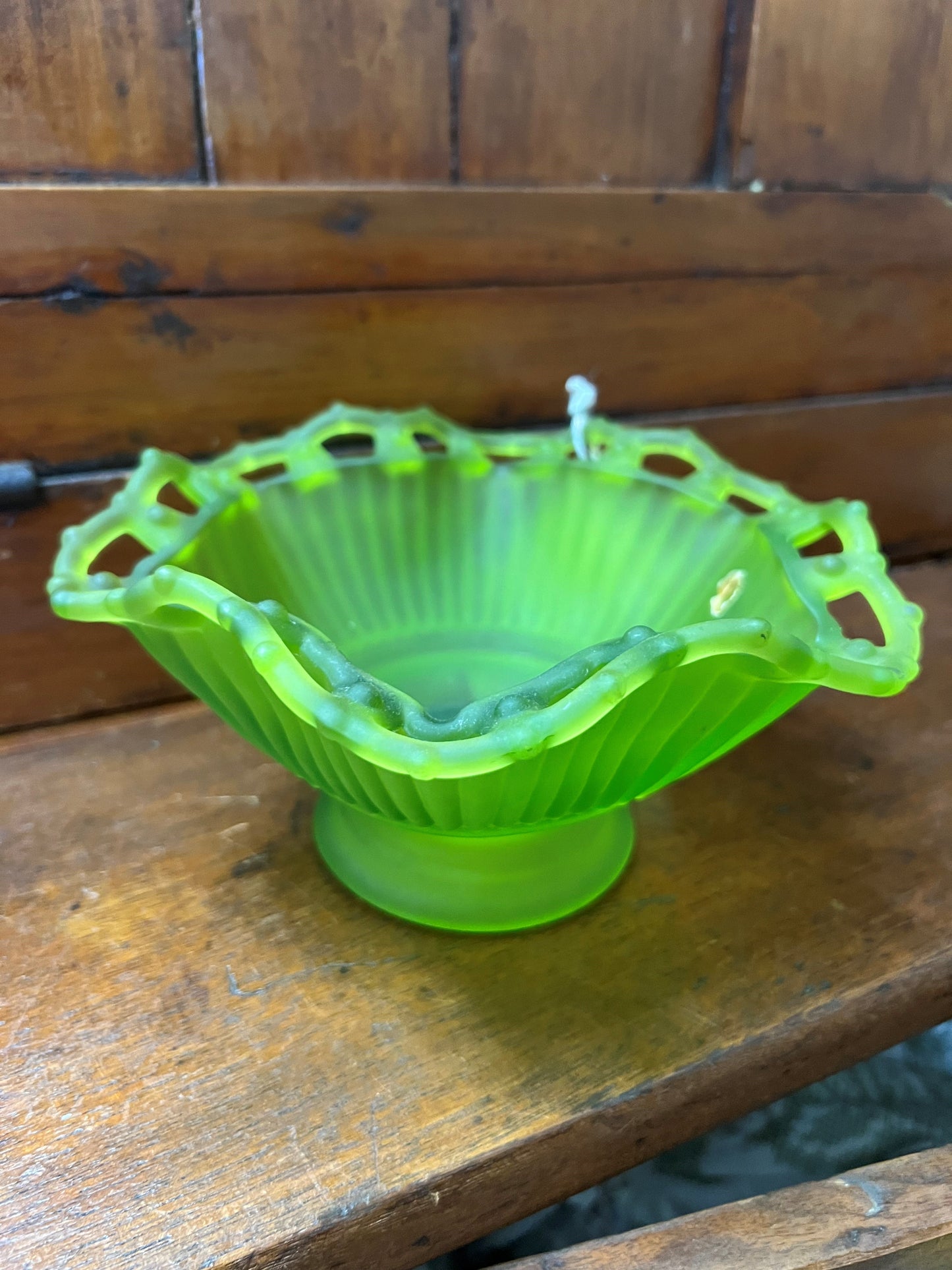 Westmoreland Satin Green Mist Chartreuse Pedestal Open Bowl