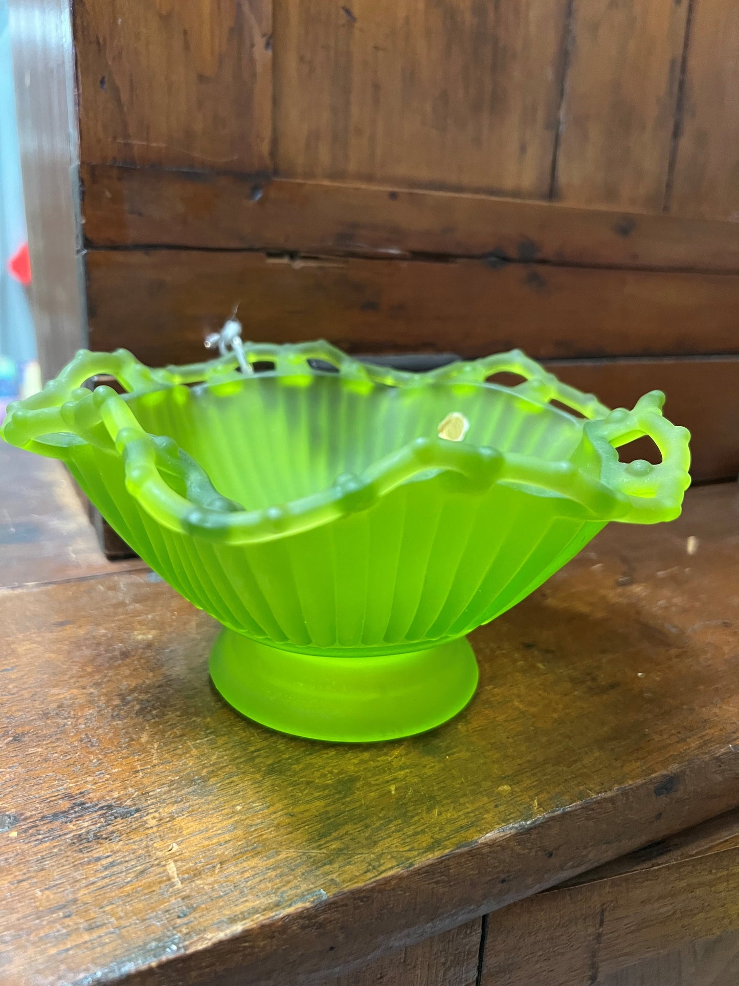 Westmoreland Satin Green Mist Chartreuse Pedestal Open Bowl