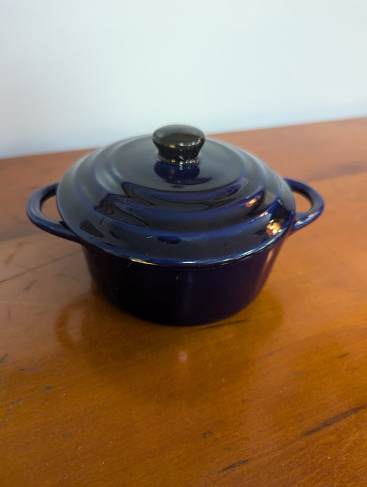 Blue Ceramic Lidded Mini Crock - A Tiny Treasure for Your Trinkets