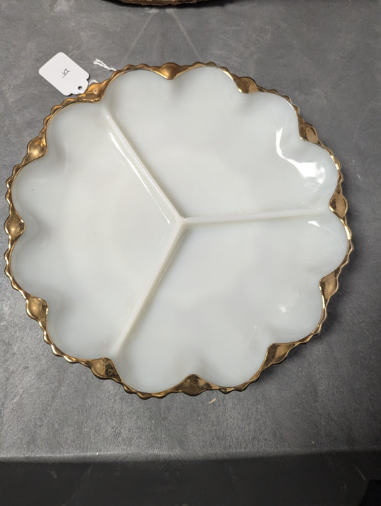 Milk Glass Divided Plate