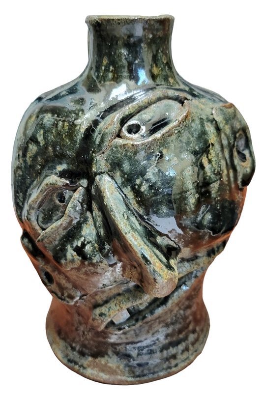 Daniel Bollinger Face Jug Studio Pottery Glazed 7" Georgia Folk Art Black Signed