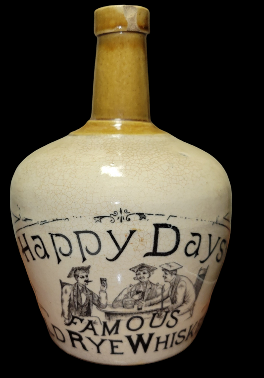 Happy Days Famous Old Rye Whiskey Stoneware Jug Pre-Prohibition Bottle 1890